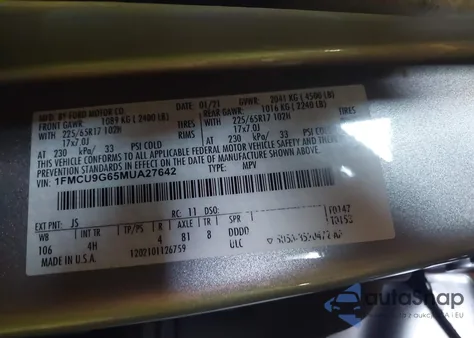 2021 Ford Escape Se из США, поврежденный, VIN 1FMCU9G65MUA27642